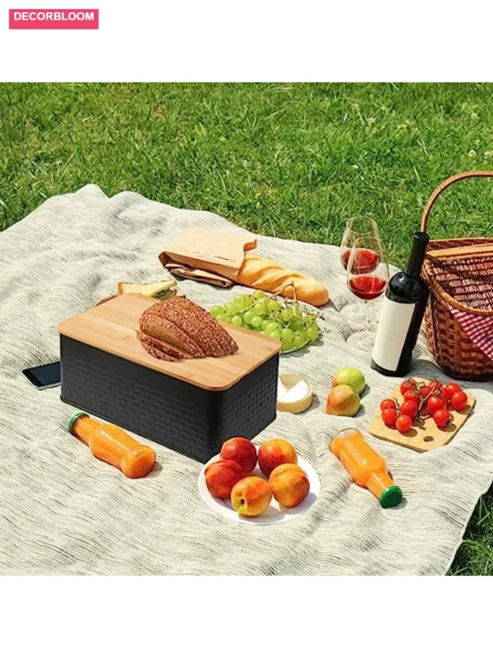 Metal Bread Box with Bamboo Lid Cutting Board Stainless Steel Kitchen Storage